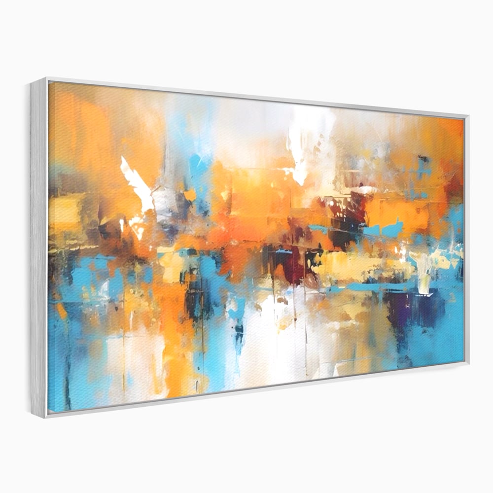 Tablou canvas cu tablou canvas abstract orizontal, in rama de aluminiu argintiu